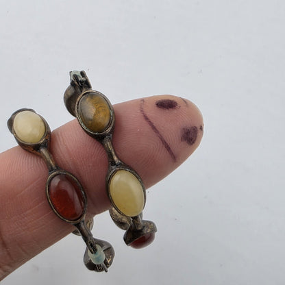 Vintage Gold Tone Hoop Earrings Multi Stone Cabochon Boho 34mm Fashion Jewelry