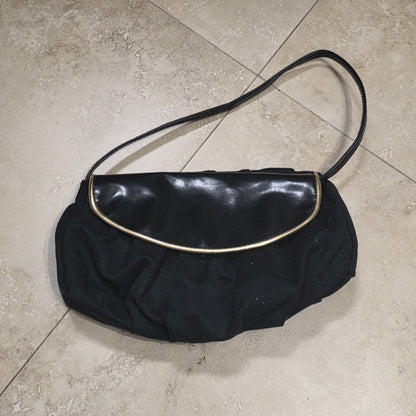 Victoria’s Secret Black Ruffle Shoulder Bag Gold Trim Y2K Clutch Purse Vintage