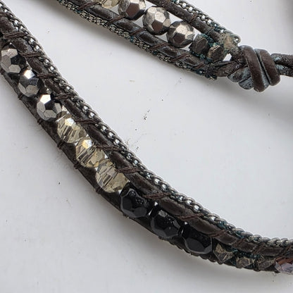 Nakamol Woven Hematite Quartz Bead Necklace / Wrap Bracelet Brown 35”