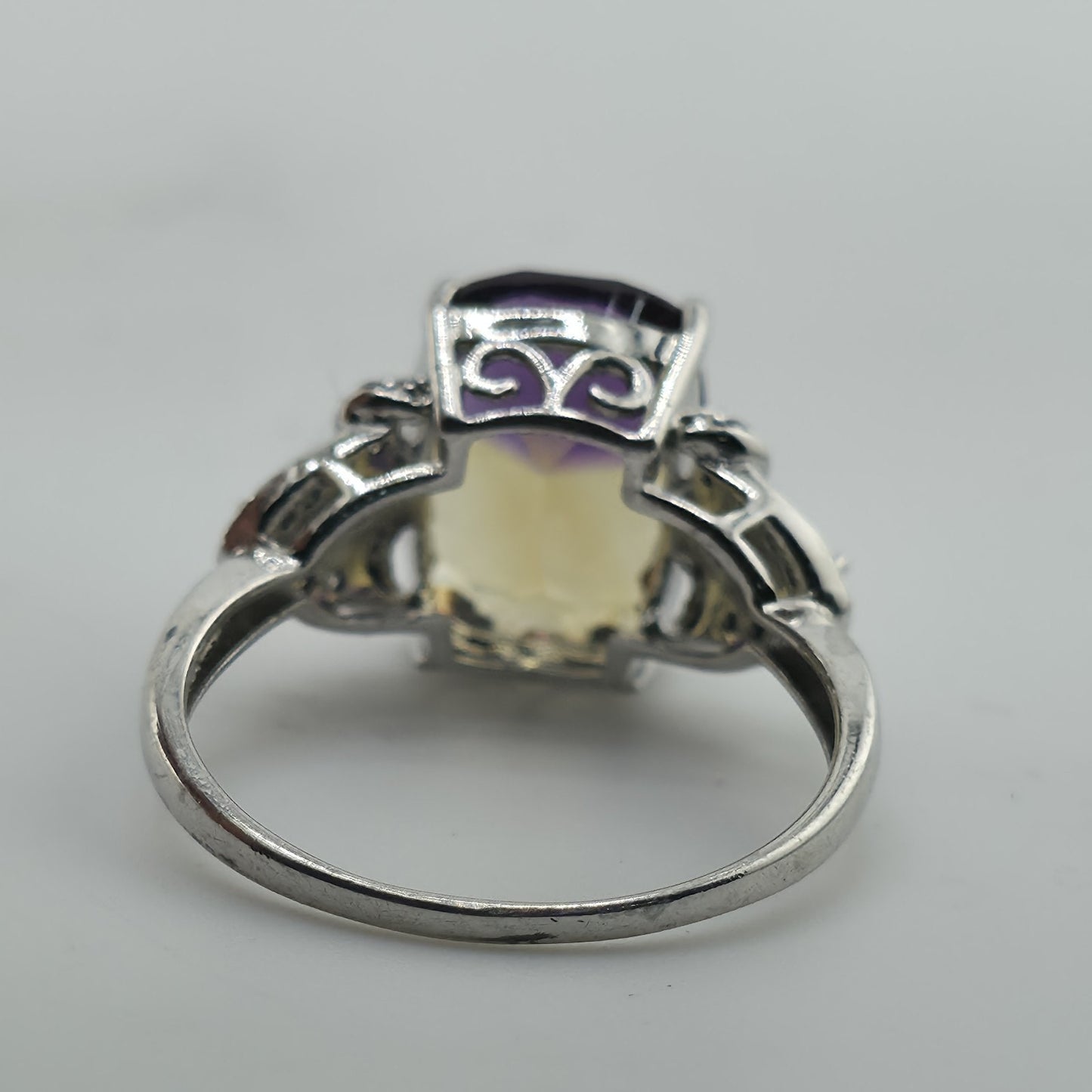 Sterling Silver 925 Ametrine Ring Size 9.25 Cushion Cut Purple Yellow Stone