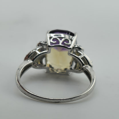 Sterling Silver 925 Ametrine Ring Size 9.25 Cushion Cut Purple Yellow Stone