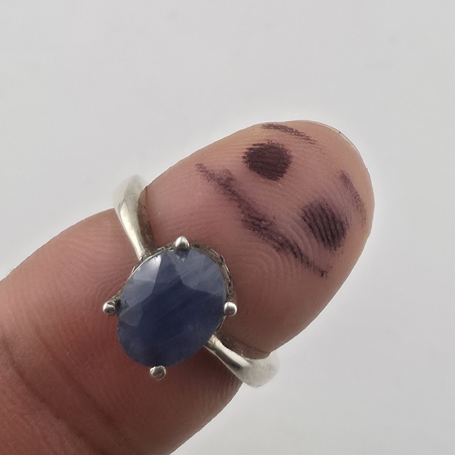 Vintage Sterling Silver Blue Stone Ring Size 6.25 Oval Cabochon Jewelry
