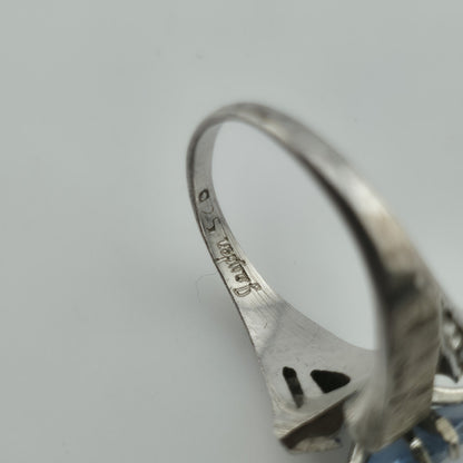 ELT Sterling Silver Blue Marquise Stone Ring Art Deco Style Size 6.25 Vintage
