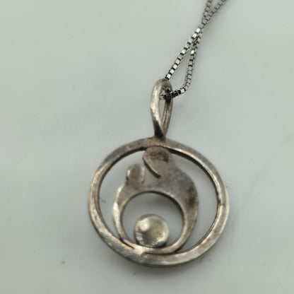 Sterling Silver 925 Mother & Child Pendant Necklace Pearl Charm 20in