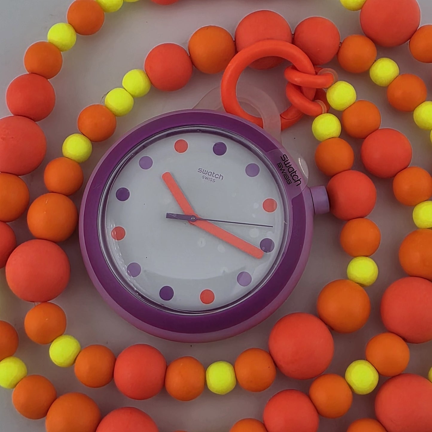 Swatch POPPINGPOP BEADS PNP100N Pop Swatch Necklace Watch New Y2K Rare Purple