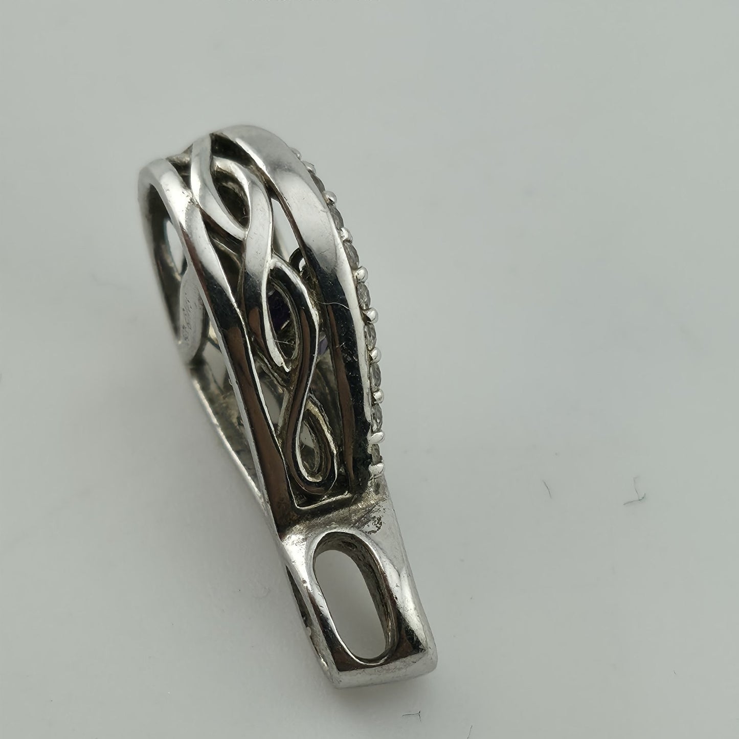 Sterling Silver 925 Purple Stone Teardrop Pendant CZ Accent SAI Modern