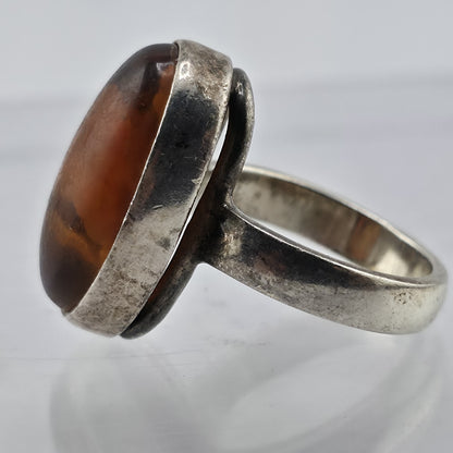 Polish Baltic Amber Reverse Carved Sterling Silver Ring 925 Size 8 Vintage