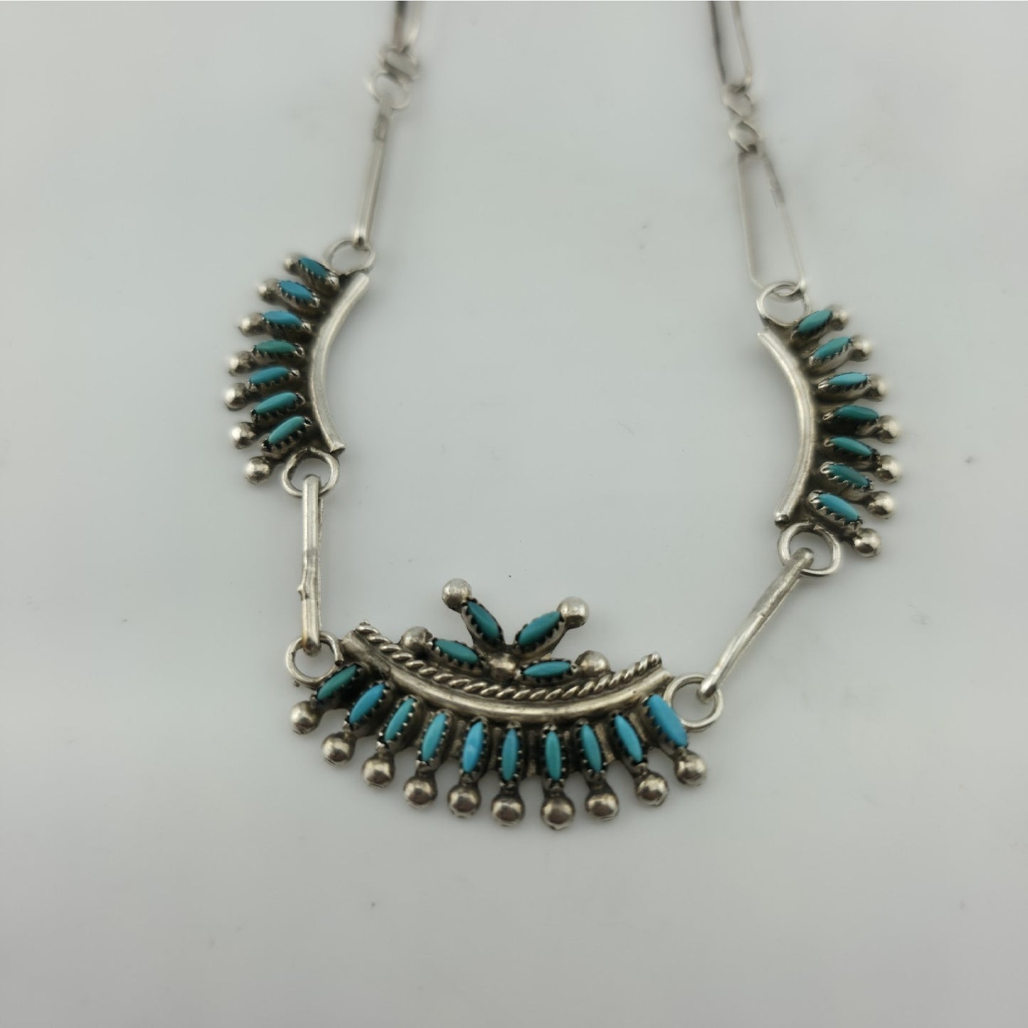 Vintage EDDAKIE Sterling Silver Turquoise Necklace Native American 14” 12g Zuni