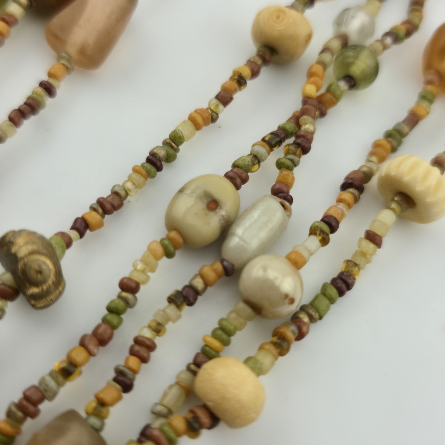 Necklace Artisan Mix Media Beaded Art Glass Earthy Boho 30" 1950s Vintage