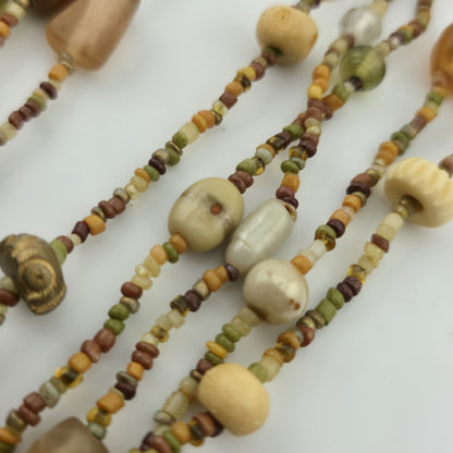 Necklace Artisan Mix Media Beaded Art Glass Earthy Boho 30" 1950s Vintage