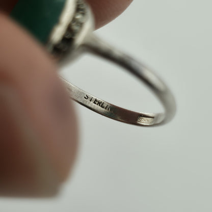 Birks Sterling Silver Green Stone Ring Size 6.5 Vintage