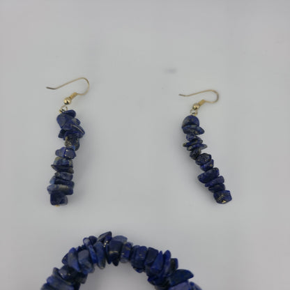 Lapis Lazuli Chip Bead Multi Strand Necklace & Dangle Earrings Set