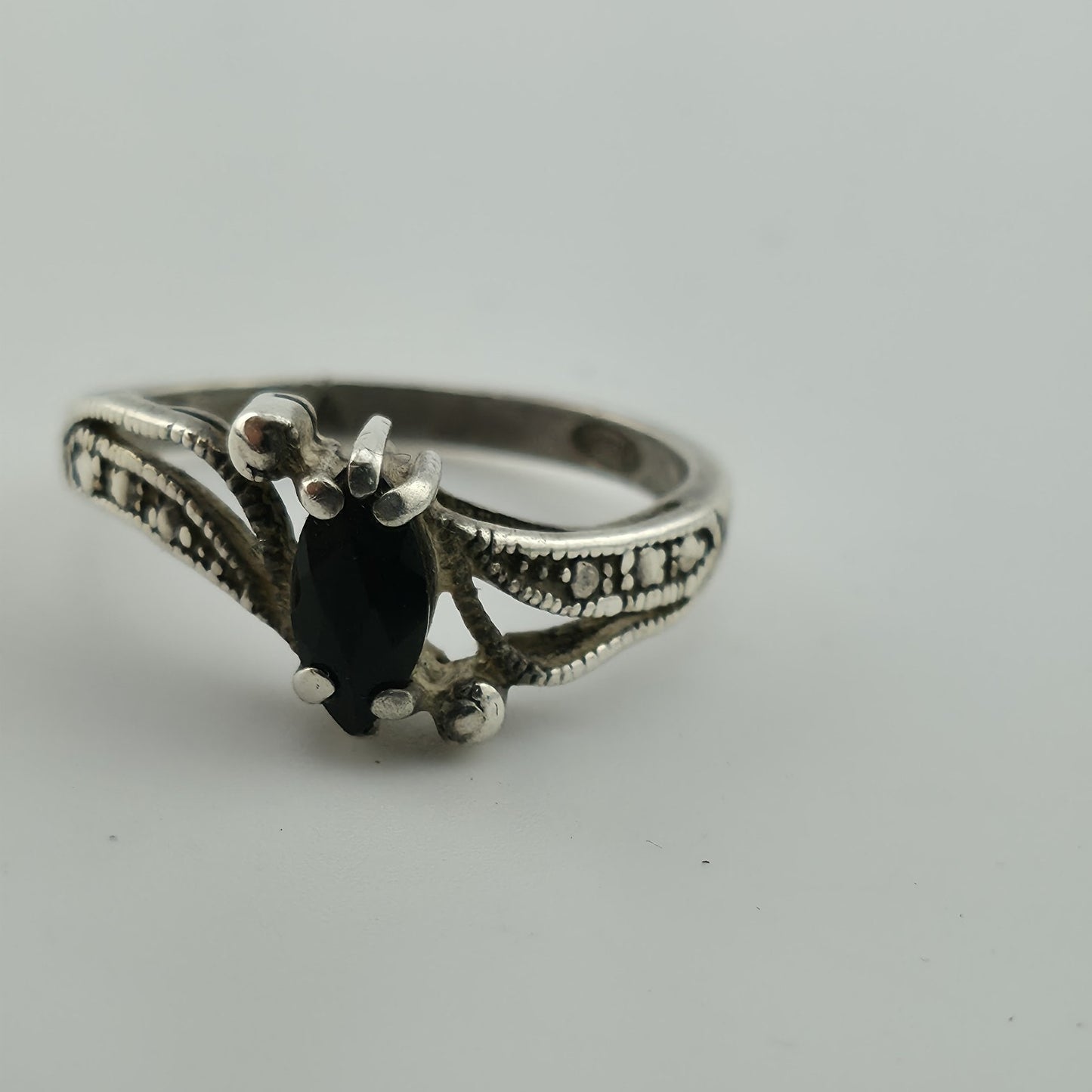 Vintage Avon Sterling Silver 925 Black Stone Ring Marquise Size 7.25