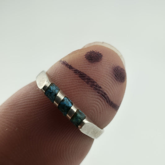 Vintage Mexico 925 Sterling Silver Turquoise Inlay Ring MCM Minimalist Band 5