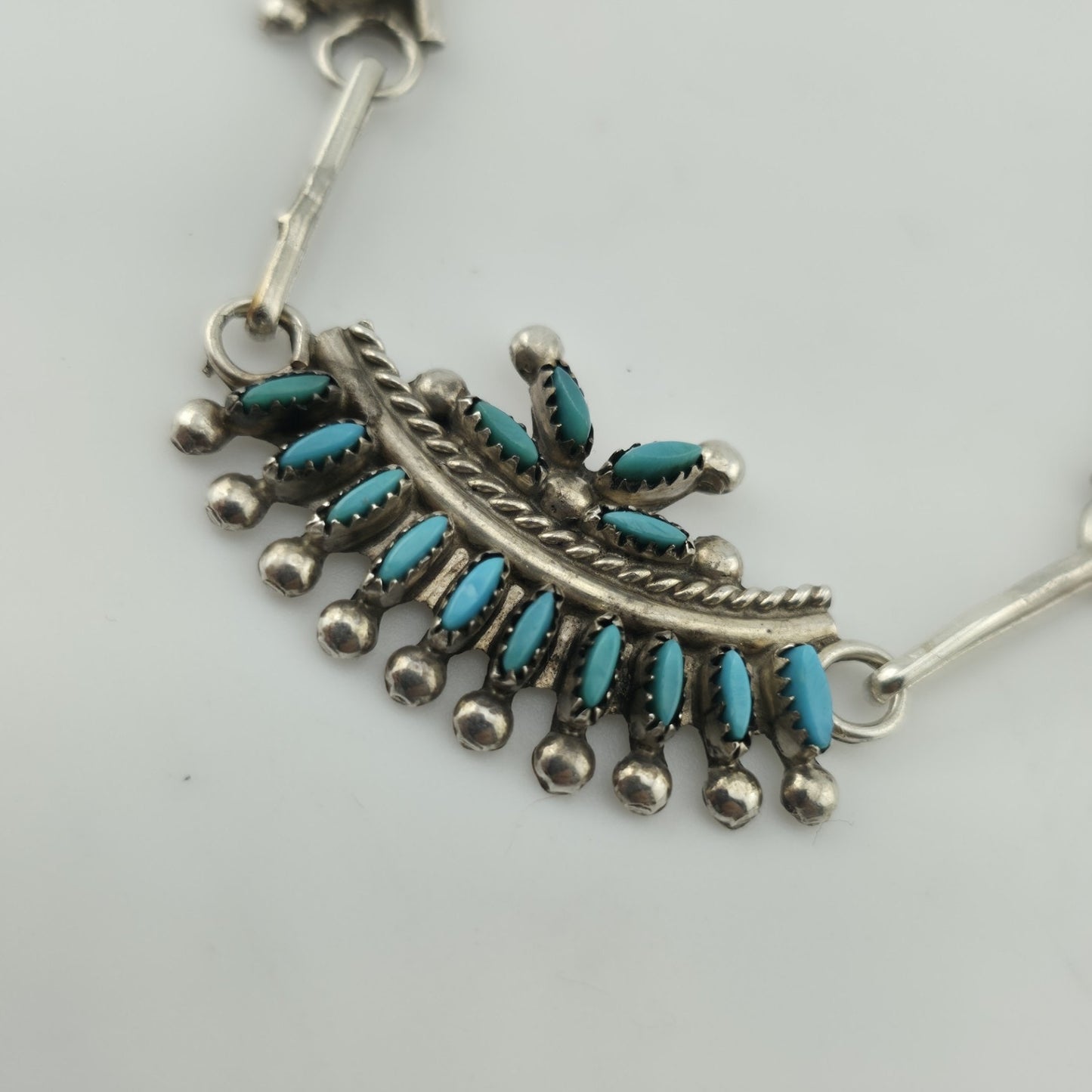 Vintage EDDAKIE Sterling Silver Turquoise Necklace Native American 14” 12g Zuni