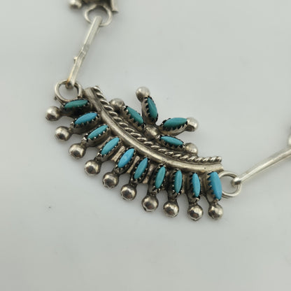 Vintage EDDAKIE Sterling Silver Turquoise Necklace Native American 14” 12g Zuni