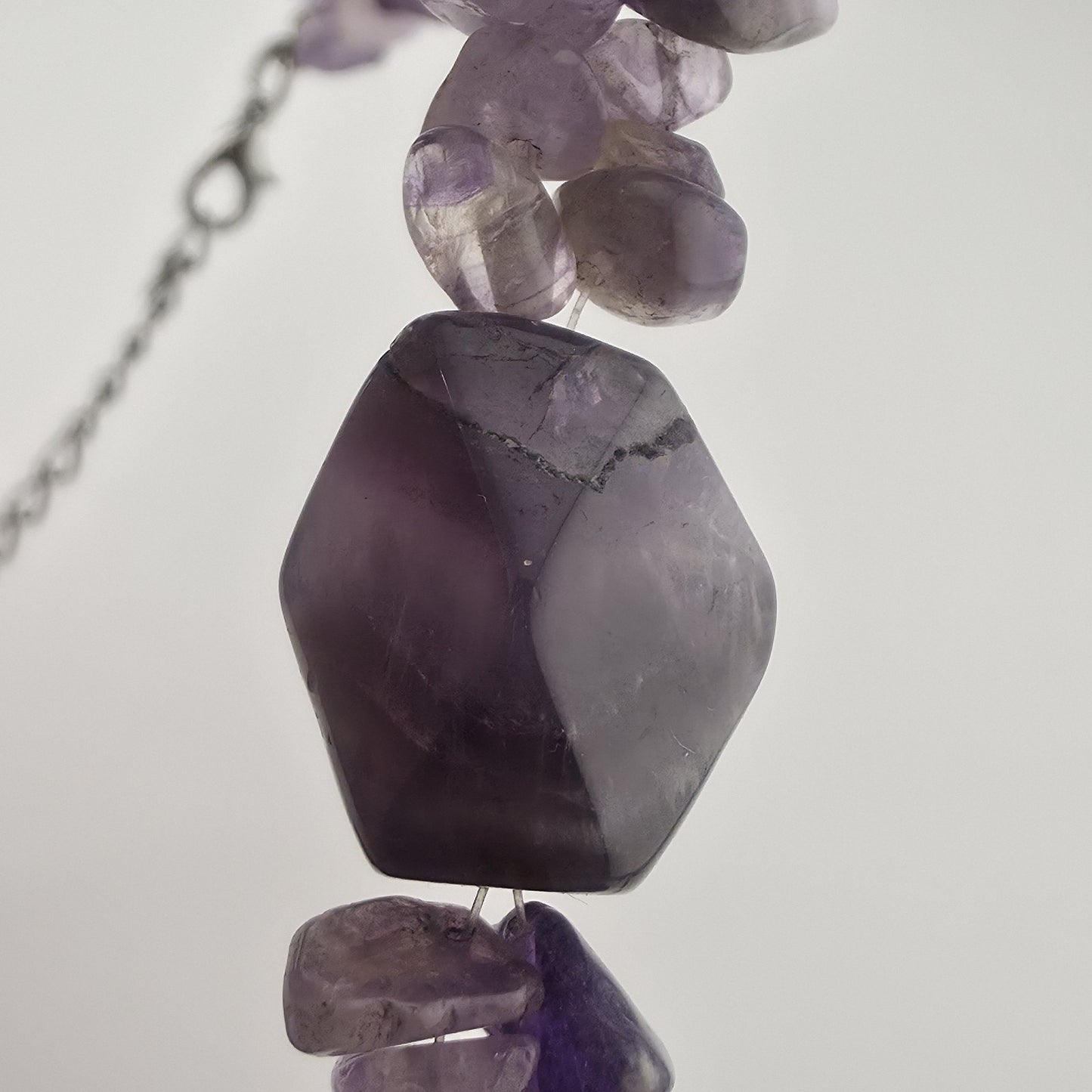 Purple Amethyst Multiple Strand Chip Necklace 20" Toggle Clasp Statement Piece