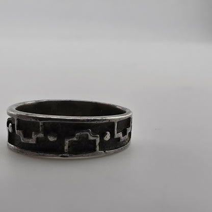 Vintage Sterling Silver Southwestern Band Ring Geometric Pattern Size 5 Jewelry