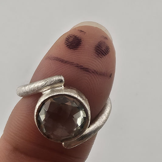 Sterling Silver Green Amethyst Quartz Ring 6.75 Modernist Bypas Statement