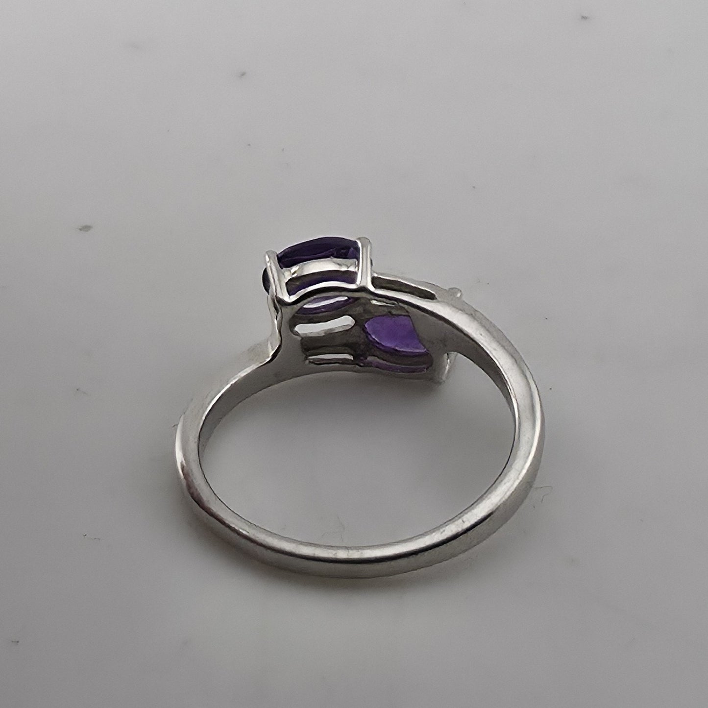 Sterling Silver 925 Amethyst Ring Two Stone Bypass Purple Size 7.75 Jewelry