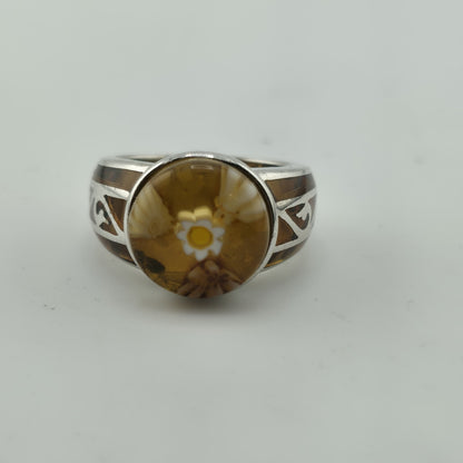 Alan K Sterling Silver 925 Millefiori Murano Glass Statement Ring Size 9 Italy