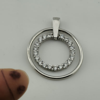 Sterling Silver 925 CZ Circle Pendant Inner Ring Only Silver Modern Double Circl