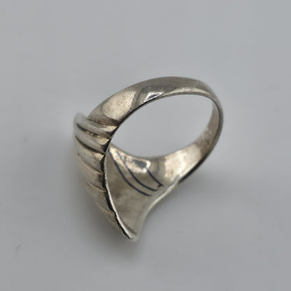 Sterling Silver Size 9 Modern Ribbed Fan Statement Ring 925 Mcm