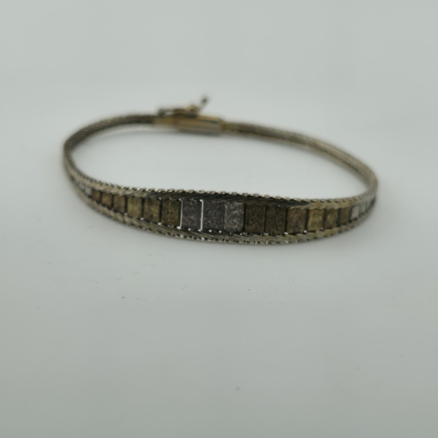 Sterling Silver Bracelet Two Tone Bracelet Panel Link 7" Vintage