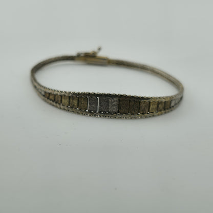 Sterling Silver Bracelet Two Tone Bracelet Panel Link 7" Vintage
