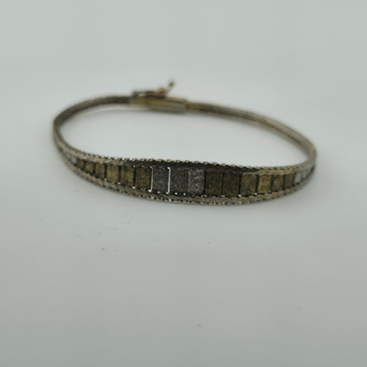 Sterling Silver Bracelet Two Tone Bracelet Panel Link 7" Vintage