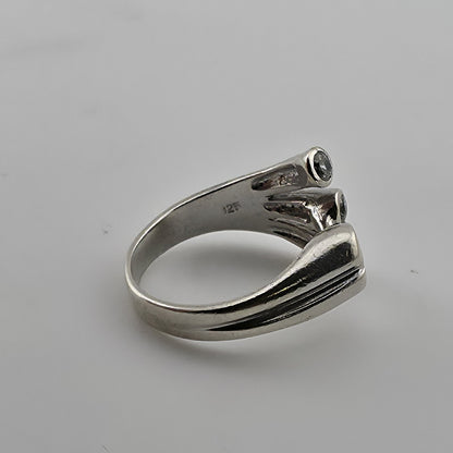 Sterling Silver Heart CZ Wrap Ring Size 7 Romantic Open Design 925