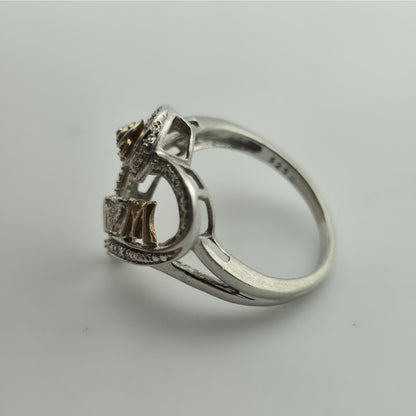Sterling Silver Ring 925 Mom Heart Diamond Two Tone Size 8.75 Vintage