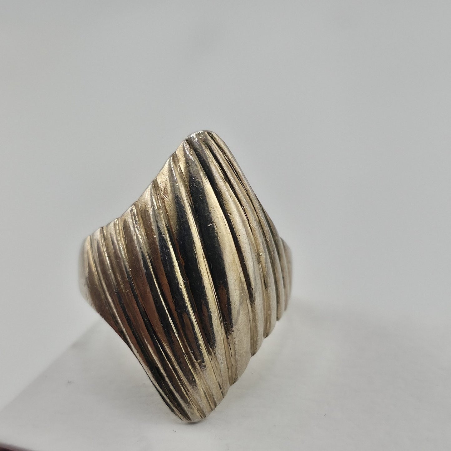 Sterling Silver Size 9 Modern Ribbed Fan Statement Ring 925 Mcm
