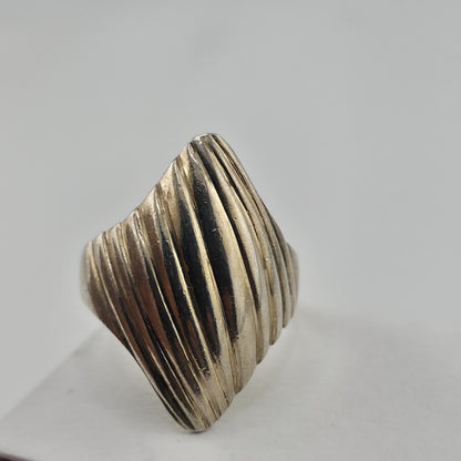 Sterling Silver Size 9 Modern Ribbed Fan Statement Ring 925 Mcm