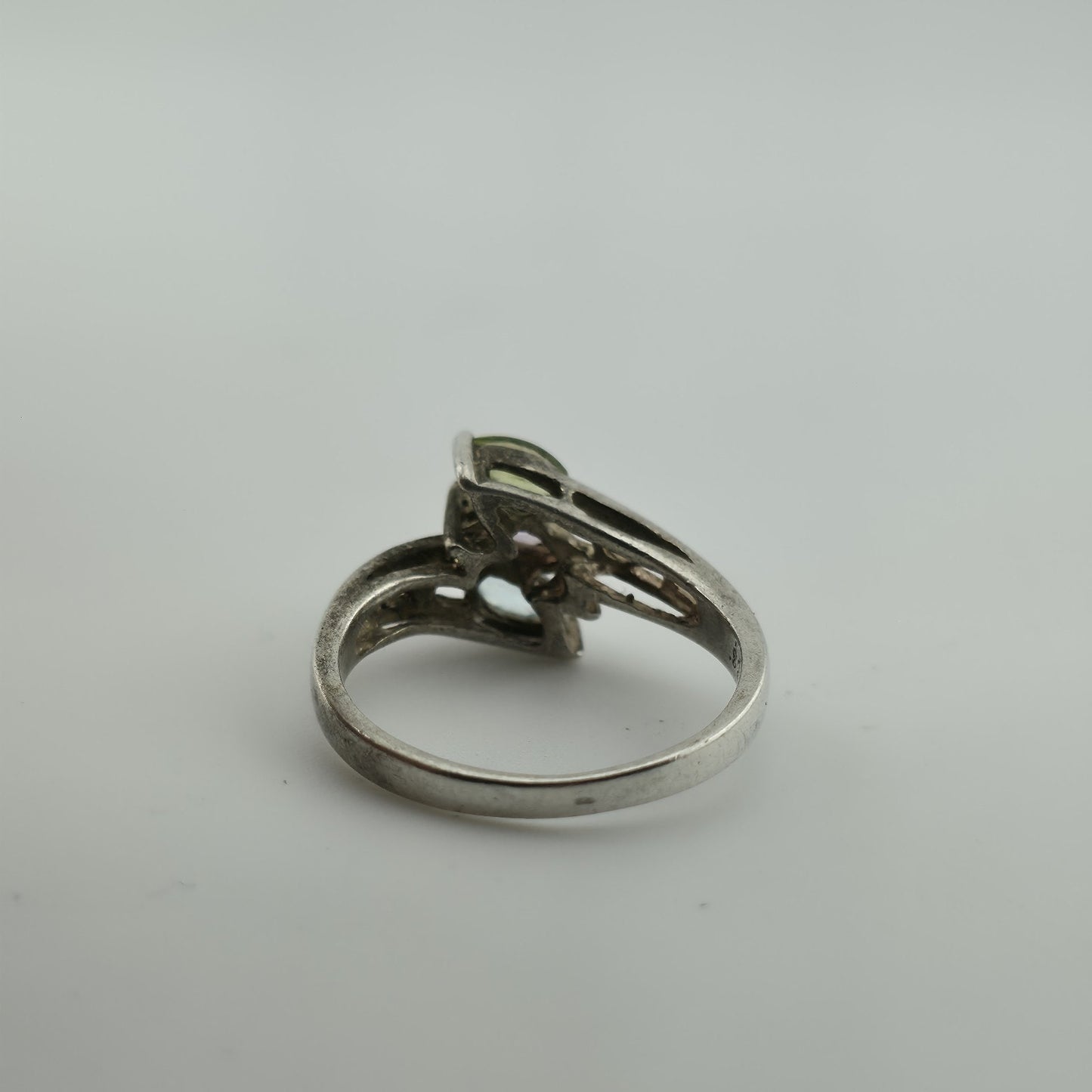 Sterling Silver Ring Stacked Topaz Amethyst Peridot Scroll Bypass Band 925 7.50