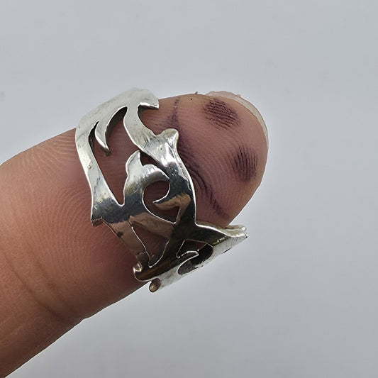 Sterling Silver 925 Openwork Scroll Ring Size 9 Wide Band Gothic Vintage