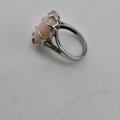 Sterling Silver 925 Pink Cabochon Oval Ring Size 5 Statement Cocktail Ring