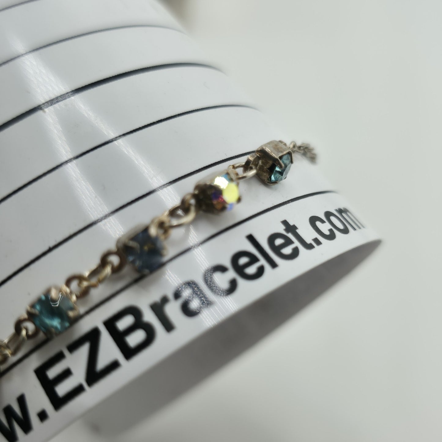 Blue Aurora Borealis Rhinestone Bracelet Silver Tone Delicate Chain 8.5in