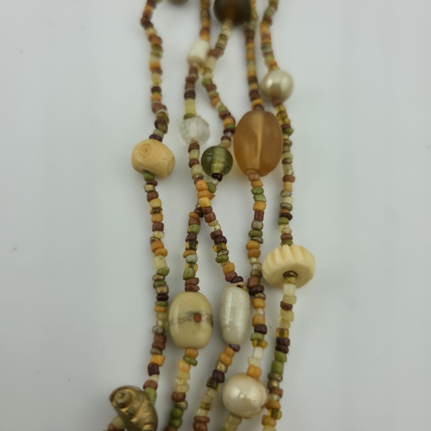 Necklace Artisan Mix Media Beaded Art Glass Earthy Boho 30" 1950s Vintage