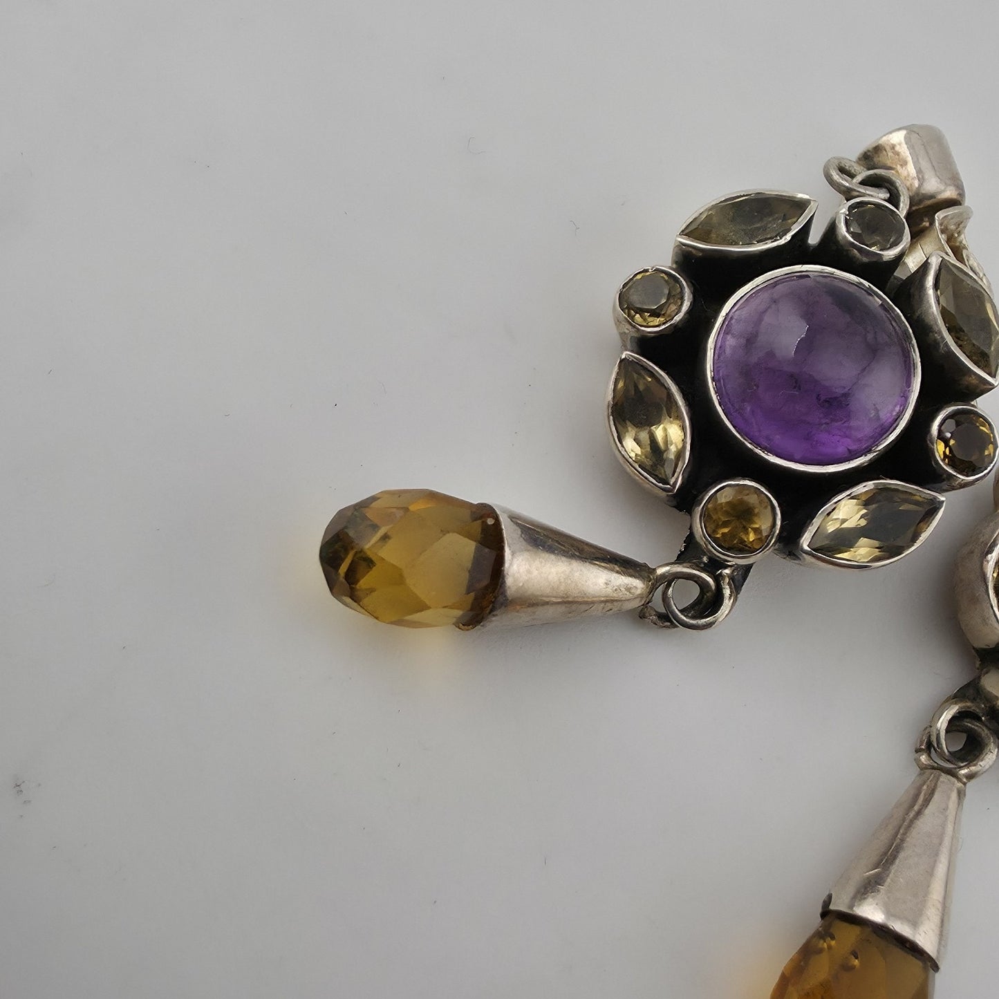 Vintage 925 Sterling Silver Amethyst Citrine Dangle Earrings Gemstone Drop Boho