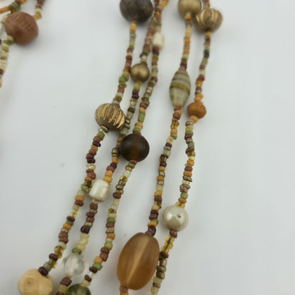 Necklace Artisan Mix Media Beaded Art Glass Earthy Boho 30" 1950s Vintage