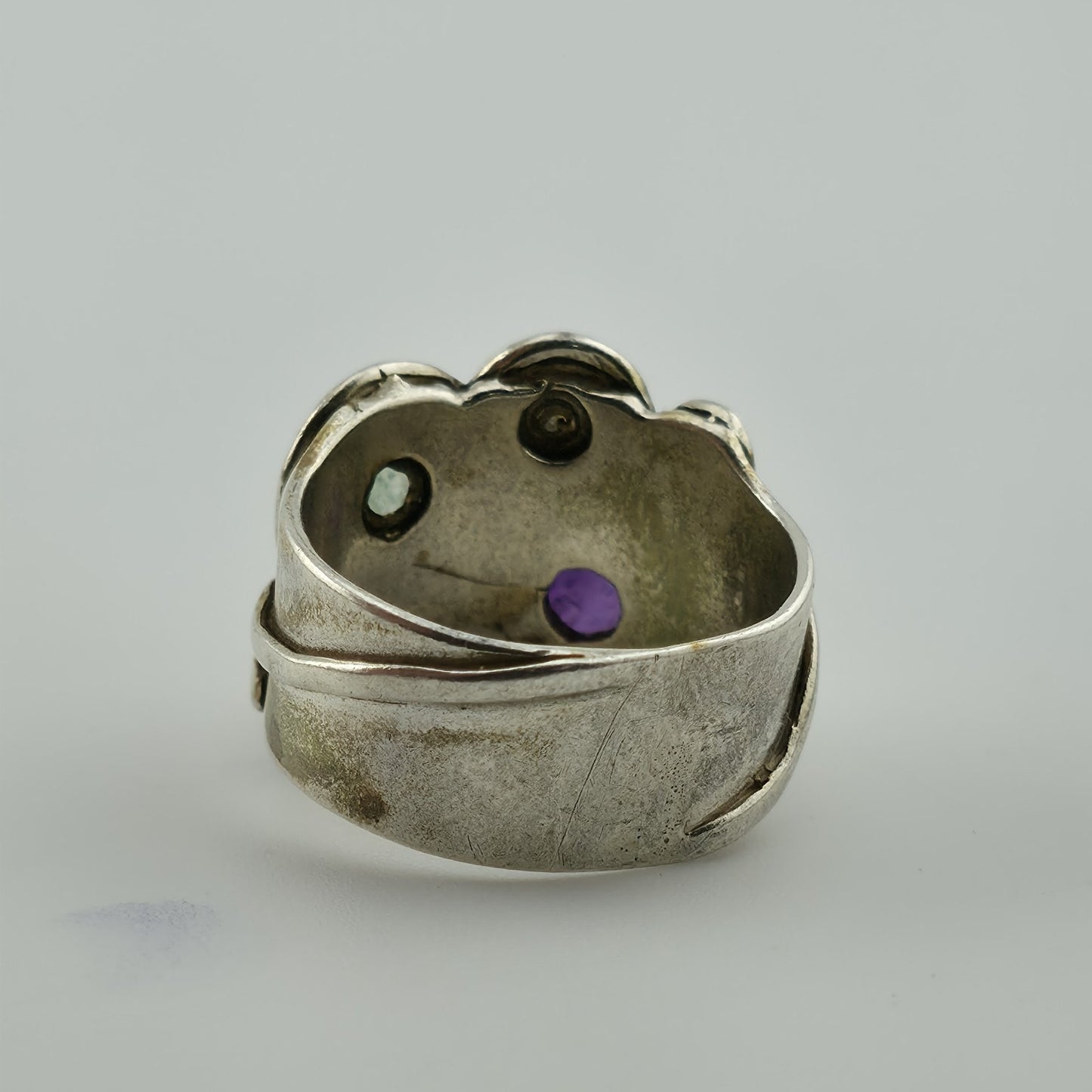 Sterling Silver Multi Stone Ring Sz 5.5 Amethyst Pearl Gem Artisan Missing Stone