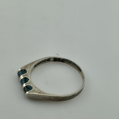 Vintage Mexico 925 Sterling Silver Turquoise Inlay Ring MCM Minimalist Band 5
