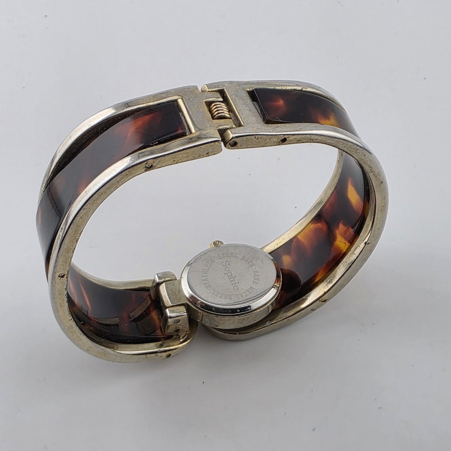 Sophie Tortoise Rhinestone Bangle Cuff Watch Gold Tone New Battery Size 6