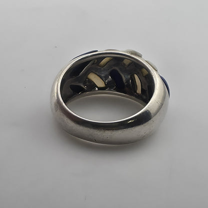 Vintage Sterling Silver Blue White Inlay Ring Size 6 Thailand 925 Mosaic Dome