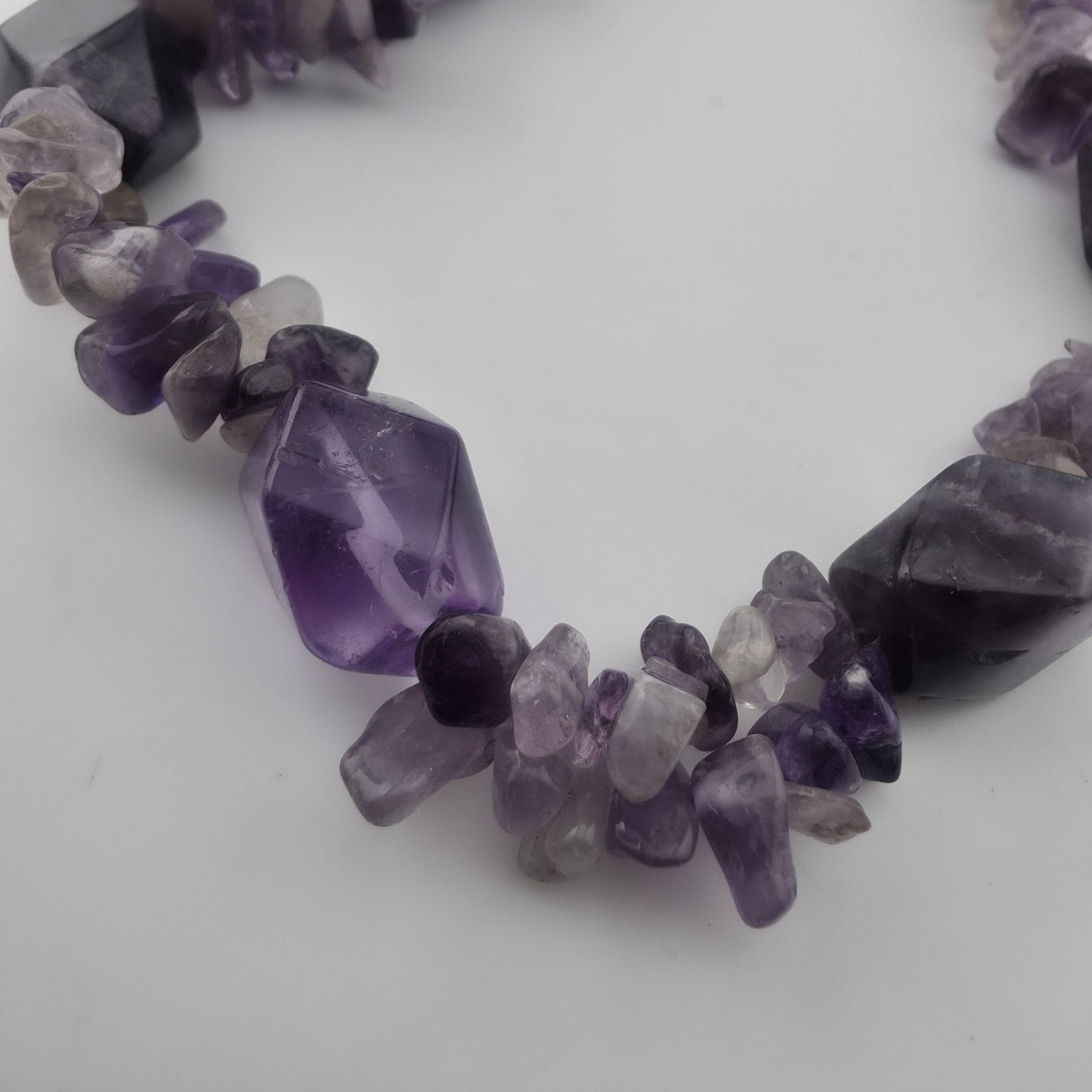 Purple Amethyst Multiple Strand Chip Necklace 20" Toggle Clasp Statement Piece