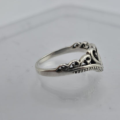 Sterling Silver Princess Tiara Crown Ring Heart Size 7.5