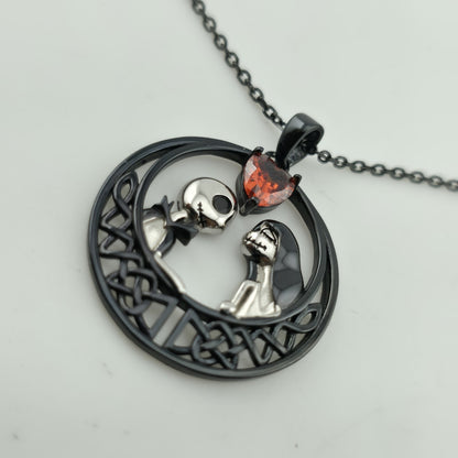 Nightmare Before Christmas Jack & Sally Heart Pendant Necklace 925 16” Gothic
