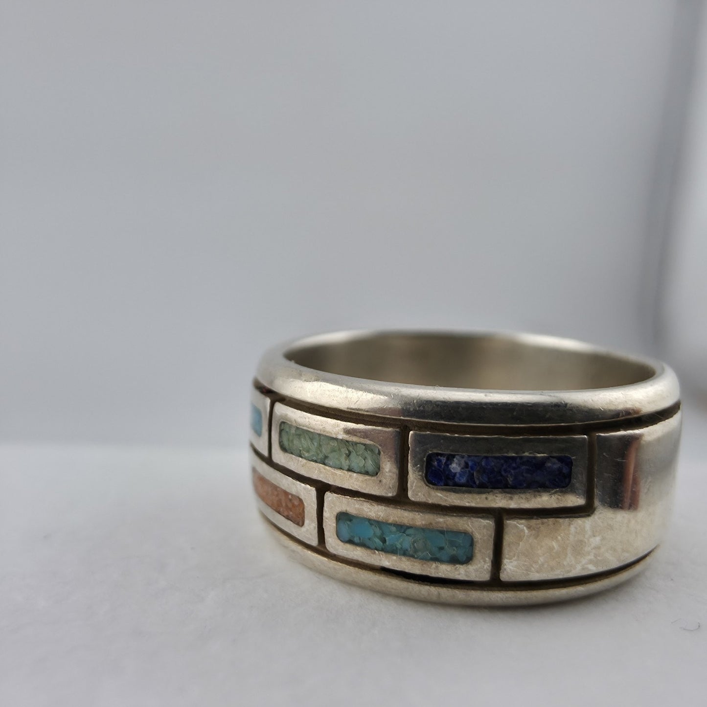 Waldeck Johnson 925 Sterling Silver Inlay Band Ring Size 7 Native American