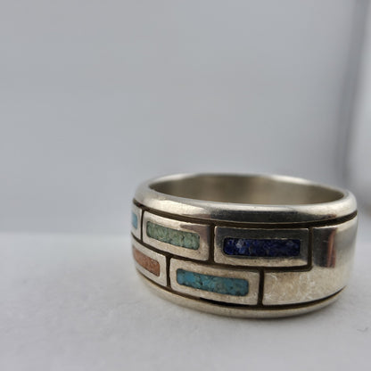 Waldeck Johnson 925 Sterling Silver Inlay Band Ring Size 7 Native American